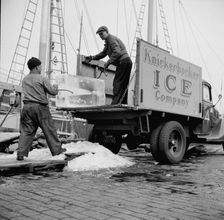 Ice used to store fish in ships, New York, 1943. Creator: Gordon Parks
