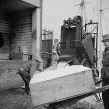 Ice used to store fish in ships, New York, 1943. Creator: Gordon Parks