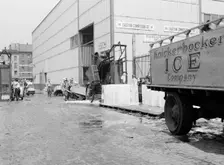 Ice which is used to store fish on boats that bring their catches into Fulton..., New York, 1943. Creator: Gordon Parks