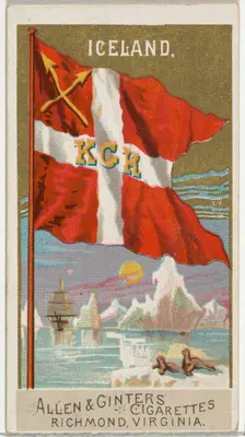 Iceland, from Flags of All Nations, Series 2 (N10) for Allen & Ginter Cigarettes Brands, 1890. Creator: Allen & Ginter