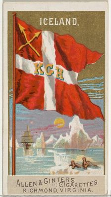Iceland, from Flags of All Nations, Series 2 (N10) for Allen & Ginter Cigarettes Brands, 1890. Creator: Allen & Ginter