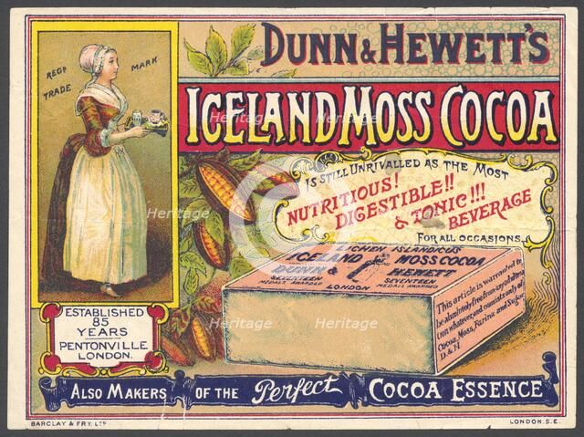 Iceland Moss Cocoa, 1890s. Artist: Unknown