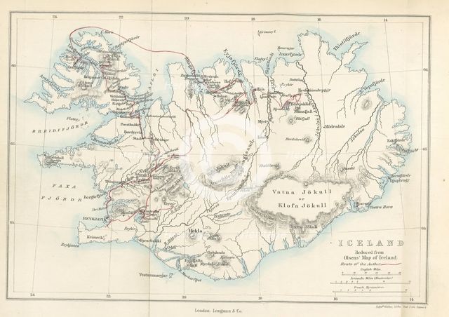 Iceland, Reduced from Olsens' Map of Iceland, 1867. Creator: Edward Weller.
