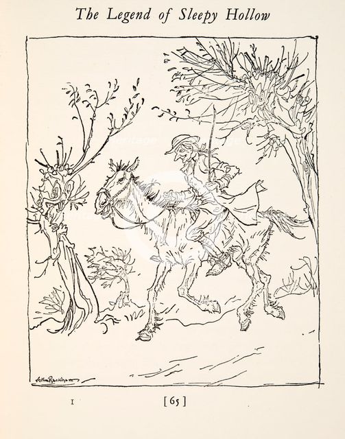 Ichabod Crane escaping from the Headless Horseman,  from The Legend of Sleepy Hollow, 1928.