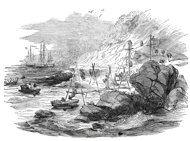 Ichaboe - mode of shipping the guano, 1844. Creator: Unknown.