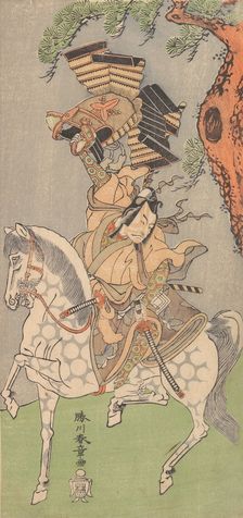 Ichikawa Danjuro V as a Warrior Mounted on a Dapple Gray Horse, 1771. Creator: Shunsho