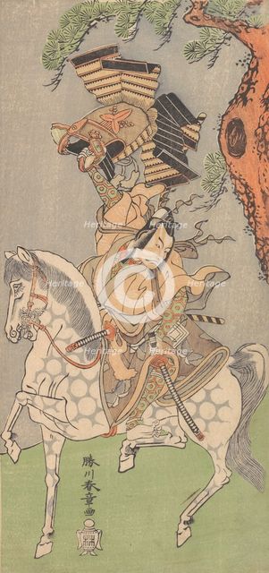 Ichikawa Danjuro V as a Warrior Mounted on a Dapple Gray Horse, 1771. Creator: Shunsho.