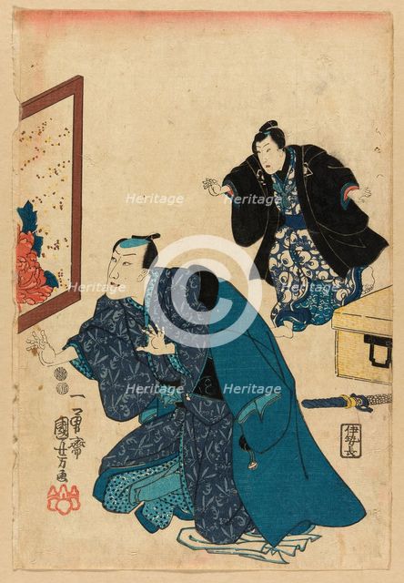 Ichikawa Danjuro VII before a screen decorated with peonies, c. 1847/52. Creator: Utagawa Kuniyoshi.