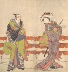 Ichikawa Danjuro Fifth as a Komuso Holding a Basket-Hat in His Right Hand, ca. 1775. Creator: Shunsho
