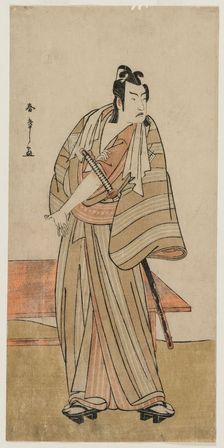 Ichikawa Yaozo II as a Otokodate Standing by a Bench, c. 1780. Creator: Katsukawa Shunsho (Japanese, 1726-1792)