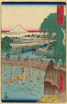 Ichikoku Bridge in the Eastern Capital (Toto Ichikokubashi), from the series "Thirty-six..., 1858. Creator: Ando Hiroshige