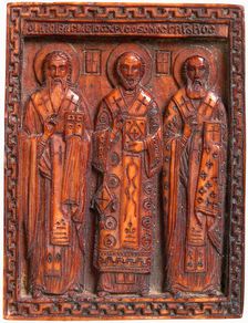 Icon with Three Church Fathers, Greek, ca. 1500 or later. Creator: Unknown