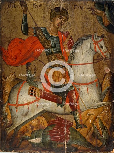 Icon of St George slaying the Dragon, 15th-16th century. Artist: Unknown.