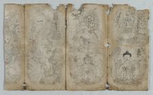 Iconographic Drawing: Vaishravana, Yama, Vsnisavijaya, Tara and Buddha (recto), c. 1500. Creator: Unknown