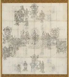 Iconographical Sketch (Zuzo) for the Benevolent Kings Sutra Mandala, 1100s. Creator: Unknown