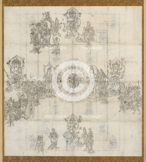Iconographical Sketch (Zuzo) for the Benevolent Kings Sutra Mandala, 1100s. Creator: Unknown.