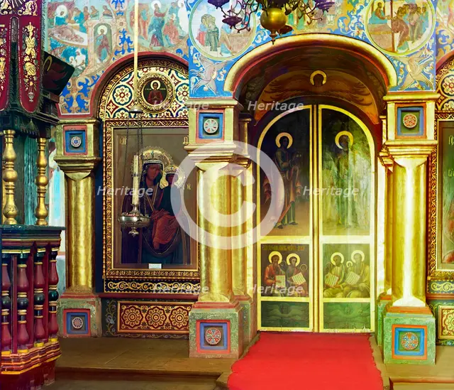 Iconostasis in the Church of John the Theologian, Rostov Velikii, 1911. Creator: Sergey Mikhaylovich Prokudin-Gorsky.
