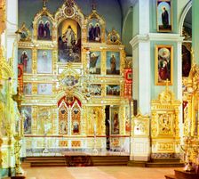 Iconostasis in the summer cathedral [Leushinskii Monastery, Leushino, Russian Empire], 1909. Creator: Sergey Mikhaylovich Prokudin-Gorsky