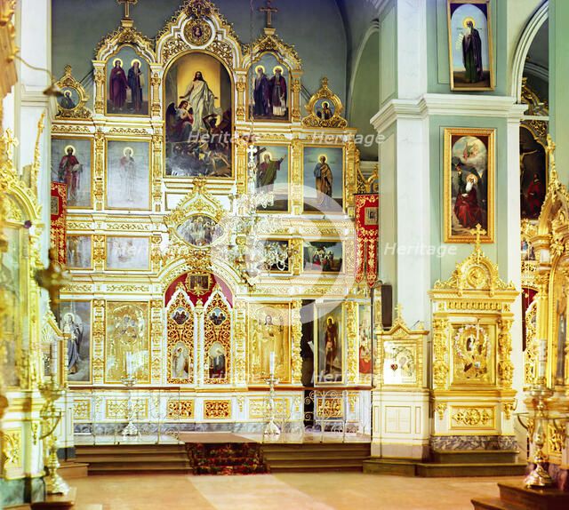 Iconostasis in the summer cathedral [Leushinskii Monastery, Leushino, Russian Empire], 1909. Creator: Sergey Mikhaylovich Prokudin-Gorsky.