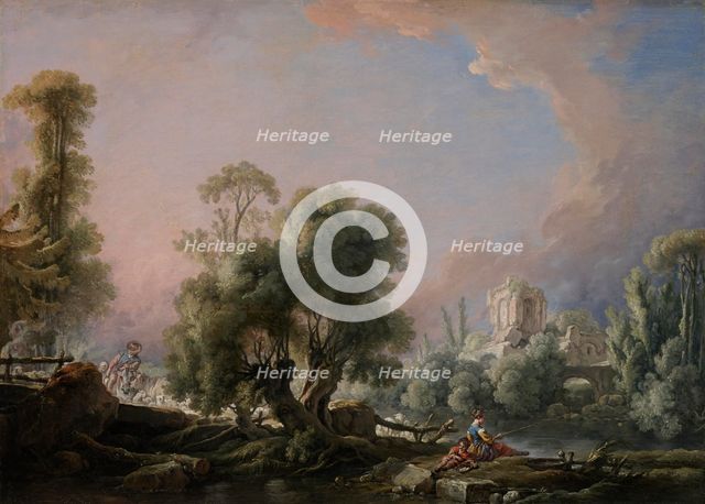 Idyllic Landscape with Woman Fishing, 1761. Creator: Francois Boucher.