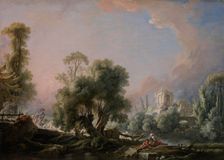 Idyllic Landscape with Woman Fishing, 1761. Creator: Francois Boucher