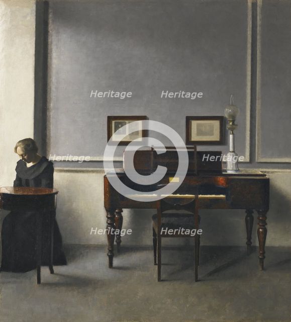 Ida in an Interior with Piano. Artist: Hammershøi, Vilhelm (1864-1916)
