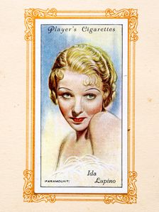 Ida Lupino Collectables Picture of movie stars that came with the Players cigarette packet, 1934. Creator: Unknown