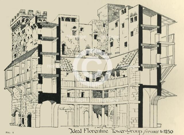 'Ideal Florentine Tower-Group previous to 1250', 1908.  Creator: James Wood Brown.