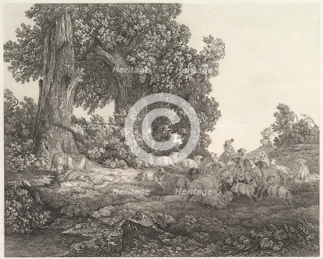 Ideal Landscape with Sleeping Shepherd and Sheep.n.d. Creator: Heinrich Theodor Wehle.