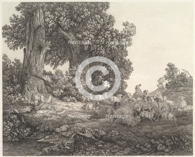 Ideal Landscape with Sleeping Shepherd and Sheep.n.d. Creator: Heinrich Theodor Wehle.