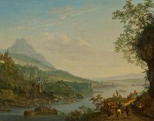 Ideal river landscape with a view of Frankfurt, 1729. Creator: Chalon, Louis (1687-1741)