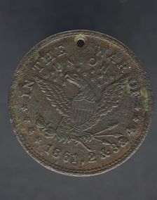 Identification tag for Cornelius Robinson, with American eagle, 1864. Creator: Unknown