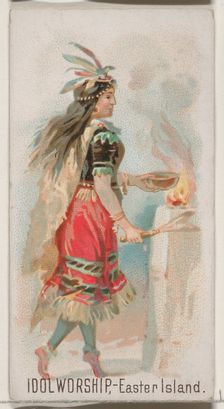 Idol Worship, Easter Island, from the Holidays series (N80) for Duke brand cigarettes, 1890., 1890. Creator: George S. Harris & Sons