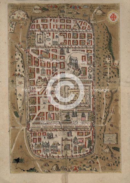 Ierusalem, et suburbia eius. Map of Jerusalem in Civitates Orbis Terrarum, 1584. Creator: Adrichem, Christian Kruik van (1533-1585).