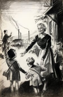 If you can't go to the factory help the neighbour..., WWII Childminding poster, between 1939 & 1946 Creator: Central Office of Information