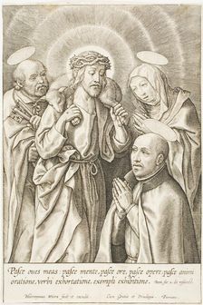 Ignatius of Loyola kneeling before Christ, the Virgin and St Peter, n.d. Creator: Jan Wierix
