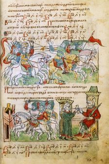 Igor Svyatoslavich's battle with the pechenegs (from the Radziwill Chronicle), 15th century. Artist: Anonymous