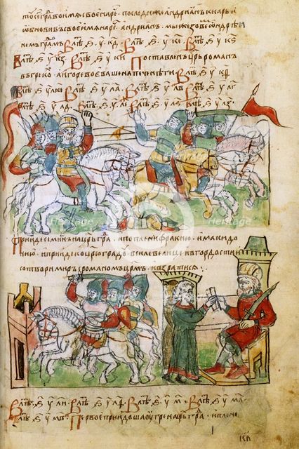 Igor Svyatoslavich's battle with the pechenegs (from the Radziwill Chronicle), 15th century. Artist: Anonymous  