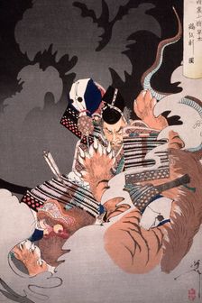 Ii No Hayata Kills the Nue at the Imperial Palace, 1890. Creator: Tsukioka Yoshitoshi