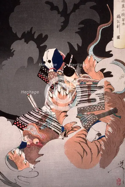 Ii No Hayata Kills the Nue at the Imperial Palace, 1890. Creator: Tsukioka Yoshitoshi.