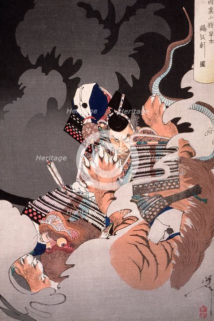Ii No Hayata Kills the Nue at the Imperial Palace, 1890. Creator: Tsukioka Yoshitoshi.