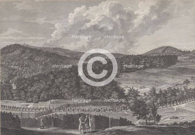 IIde Vue du Parc de Neu-Waldeck prise du Pavillon Chinois vers le Midi, from Views of the ..., 1782. Creators: Jakob Matthias Schmutzer, Carl Conti, Clemens Kohl, Franz Karl Zoller.