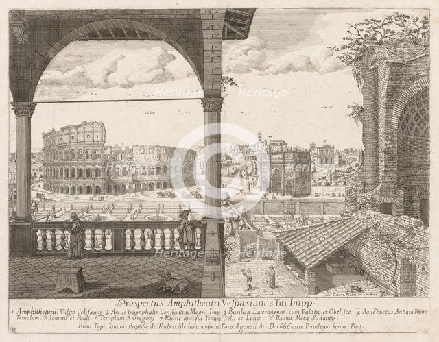 Il Colosseo e lArco di Costantino from "Prospectus Locurum Urbis Romae Insign[ium]", 1666. Creator: Lievin Cruyl (Flemish, c. 1640-c. 1720).