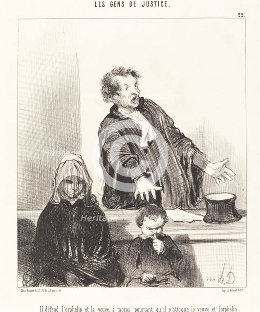 Il défend l'orphelin et la veuve, à moins pourtant qu'il n'attaque la veuve et l'orphelin, 1846. Creator: Honore Daumier.