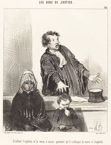 Il défend l'orphelin et la veuve, à moins pourtant qu'il n'attaque la veuve et l'orphelin, 1846. Creator: Honore Daumier