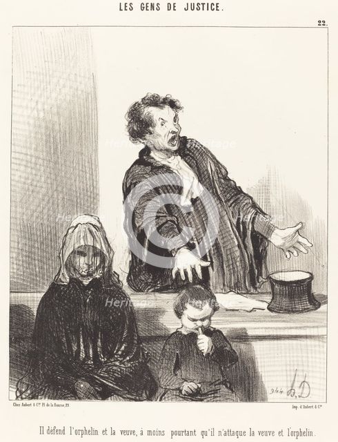 Il défend l'orphelin et la veuve, à moins pourtant qu'il n'attaque la veuve et l'orphelin, 1846.  Creator: Honore Daumier.