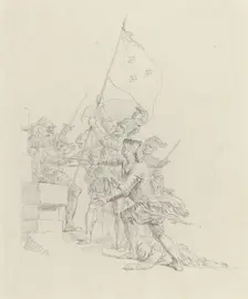 Il monte: il a déjà de ses mains triomphantes.... Creator: Hubert Francois Gravelot