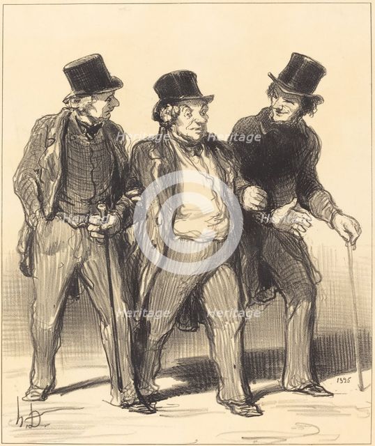 Il me semble que j'aperçois là-bas un petit chien qui n'est pas muselé!..., 1852.  Creator: Honore Daumier.