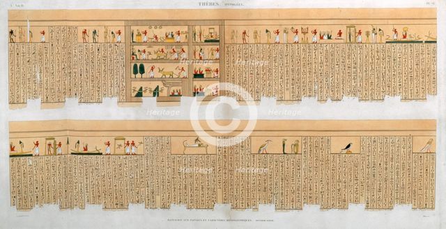 Ilustrations of a manuscript with hieroglyphics, from a tomb at Thebes, Egypt, 1822. Creator: Willemin.