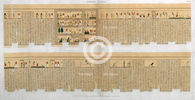 Ilustrations of a manuscript with hieroglyphics, from a tomb at Thebes, Egypt, 1822. Artist: Willemin